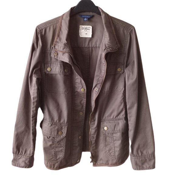 Vintage Tommy Hilfiger Army Green Cargo Snap Button Zip up Women’s Jacket Sz M* - Picture 1 of 7